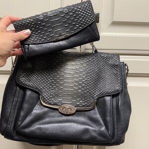 Coach Black Textured Leather Satchel & Wallet Combo